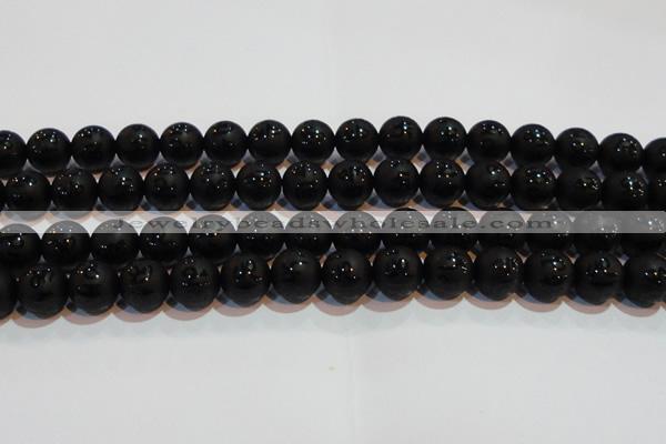 CAG6003 15.5 inches 10mm carved round matte black agate beads