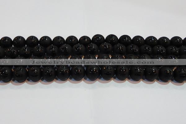 CAG6004 15.5 inches 12mm carved round matte black agate beads