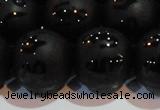 CAG6006 15.5 inches 16mm carved round matte black agate beads