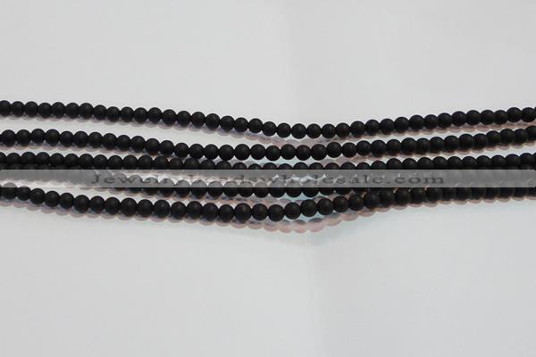 CAG6010 15.5 inches 4mm round matte black agate beads