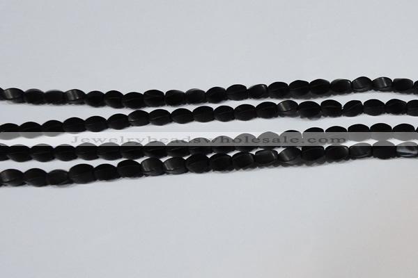 CAG6040 15.5 inches 5*8mm twisted rice matte black agate beads