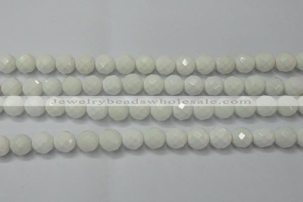 CAG6102 15.5 inches 8mm faceted round white agate gemstone beads