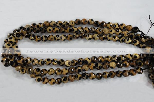 CAG6206 15 inches 10mm faceted round tibetan agate gemstone beads