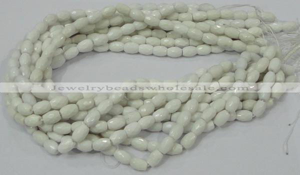 CAG721 15.5 inches 8*10mm faceted rice white agate gemstone beads