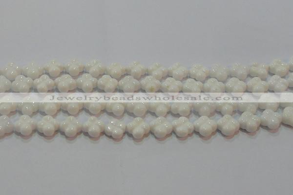 CAG7220 15.5 inches 12*12mm carved flower white agate gemstone beads