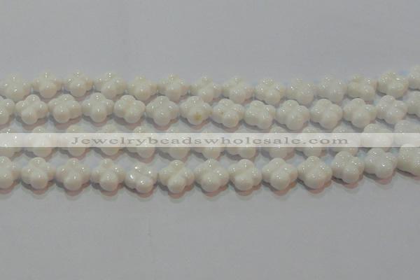 CAG7221 15.5 inches 14*14mm carved flower white agate gemstone beads
