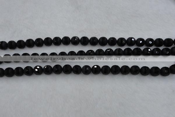 CAG7451 15.5 inches 6mm faceted round matte black agate beads