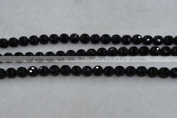 CAG7452 15.5 inches 8mm faceted round matte black agate beads