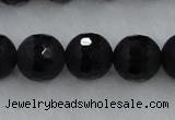 CAG7454 15.5 inches 12mm faceted round matte black agate beads