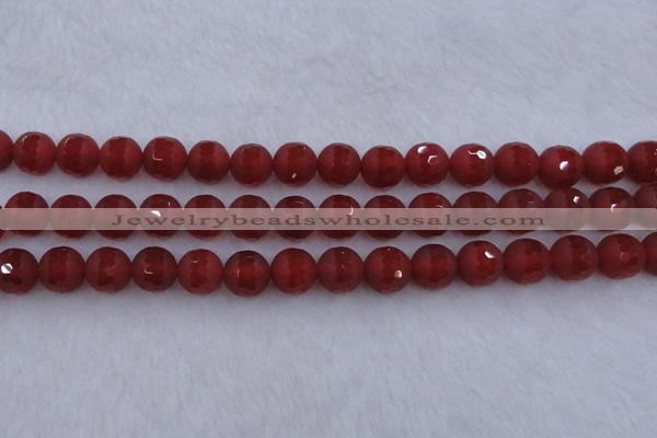 CAG7459 15.5 inches 12mm faceted round matte red agate beads