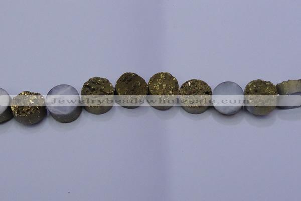 CAG7933 7.5 inches 16mm flat round plated white druzy agate beads