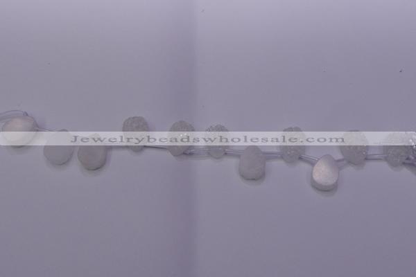 CAG7970 Top drilled 13*18mm flat teardrop plated white druzy agate beads