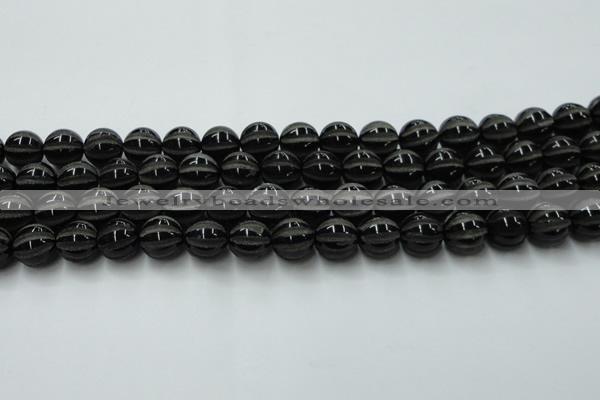 CAG8002 15.5 inches 12mm carved round black agate beads