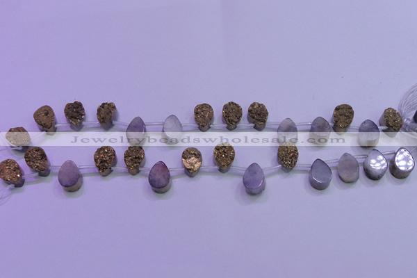 CAG8103 Top drilled 10*14mm teardrop glod plated druzy agate beads