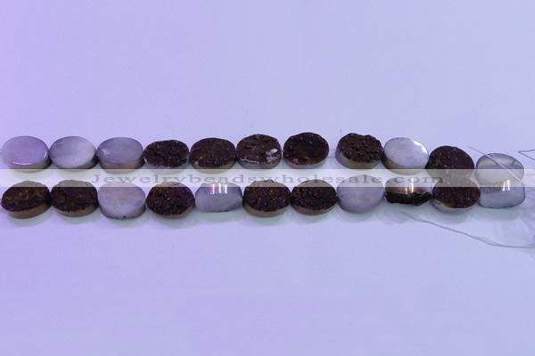 CAG8185 7.5 inches 15*20mm oval purple plated druzy agate beads