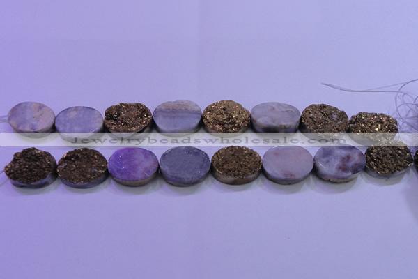 CAG8193 7.5 inches 18*25mm oval glod plated druzy agate beads