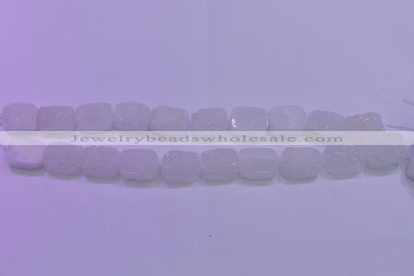 CAG8210 Top drilled 10*14mm rectangle white plated druzy agate beads