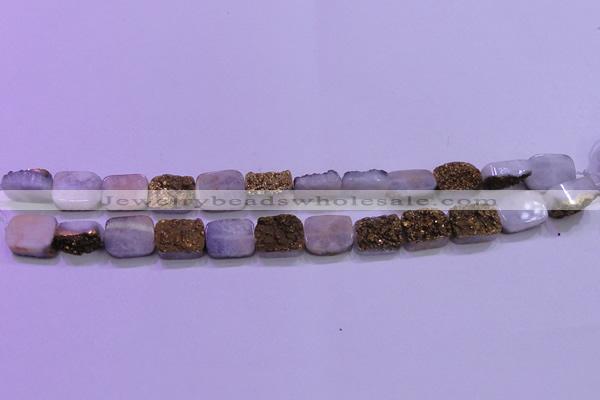 CAG8223 Top drilled 12*16mm rectangle glod plated druzy agate beads