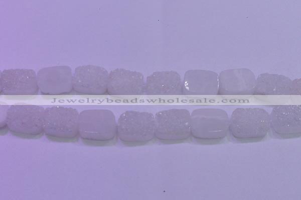 CAG8250 Top drilled 18*25mm rectangle white plated druzy agate beads
