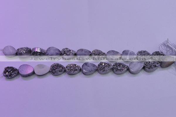 CAG8292 7.5 inches 13*18mm teardrop silver plated druzy agate beads