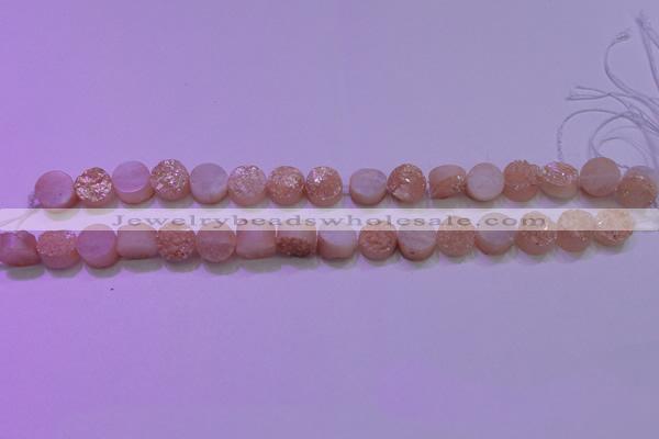 CAG8341 7.5 inches 12mm coin champagne plated druzy agate beads