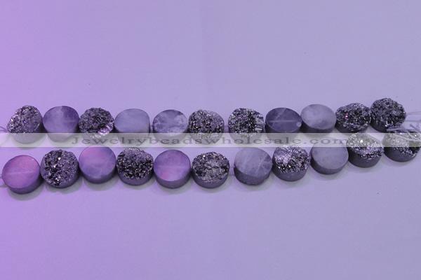 CAG8372 7.5 inches 18mm coin silver plated druzy agate beads