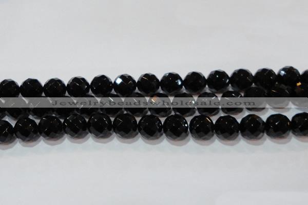 CAG8616 15.5 inches 18mm faceted round black agate gemstone beads