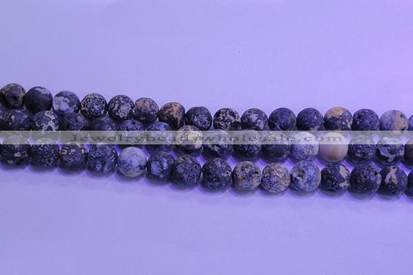 CAG8654 15.5 inches 12mm round matte blue ocean agate beads