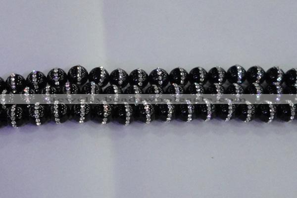 CAG8817 15.5 inches 10mm round agate with rhinestone beads