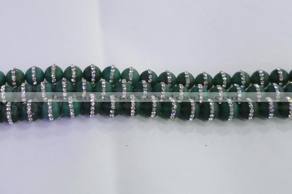 CAG8835 15.5 inches 6mm round matte agate with rhinestone beads