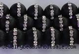 CAG8841 15.5 inches 8mm round matte agate with rhinestone beads