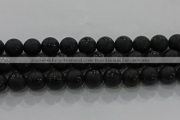 CAG8922 15.5 inches 12mm round matte black agate beads wholesale