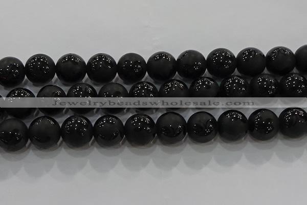 CAG8928 15.5 inches 12mm round matte black agate beads wholesale
