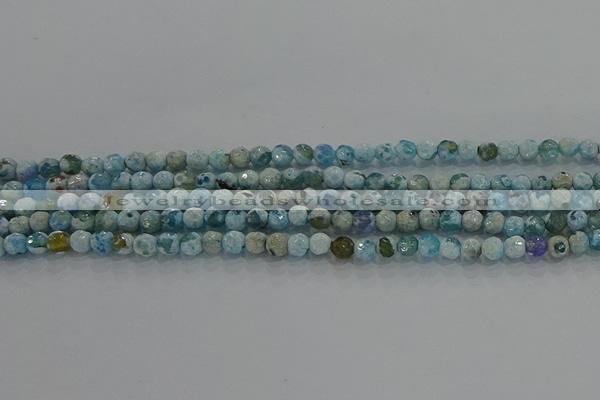 CAG8936 15.5 inches 4mm faceted round fire crackle agate beads
