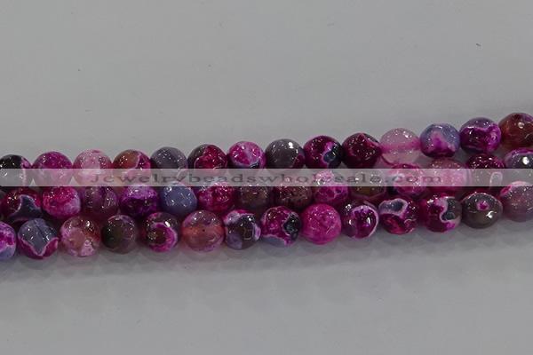 CAG8942 15.5 inches 8mm faceted round fire crackle agate beads