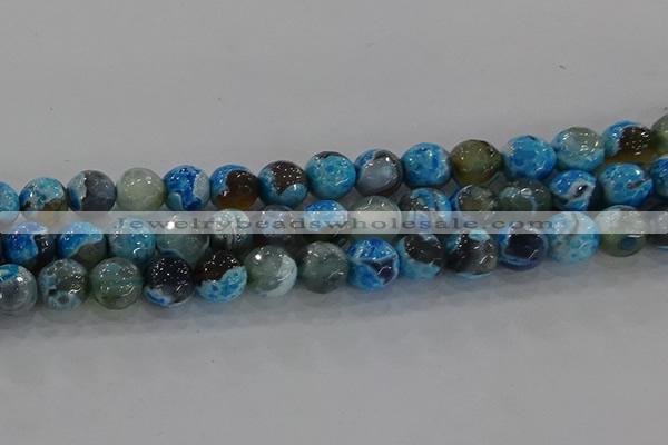 CAG8944 15.5 inches 8mm faceted round fire crackle agate beads