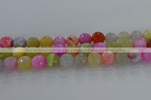CAG8951 15.5 inches 12mm faceted round fire crackle agate beads