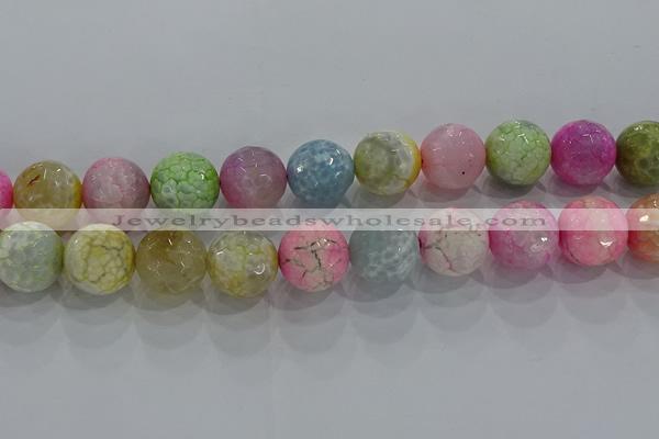 CAG8952 15.5 inches 14mm faceted round fire crackle agate beads