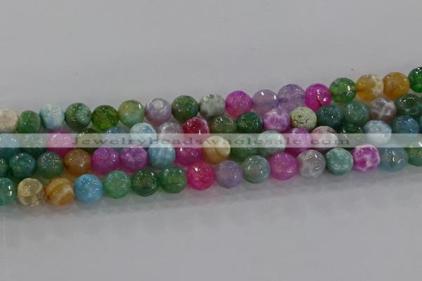 CAG8956 15.5 inches 8mm faceted round fire crackle agate beads