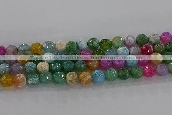 CAG8957 15.5 inches 10mm faceted round fire crackle agate beads