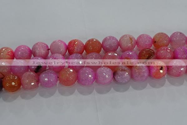 CAG8967 15.5 inches 14mm faceted round fire crackle agate beads