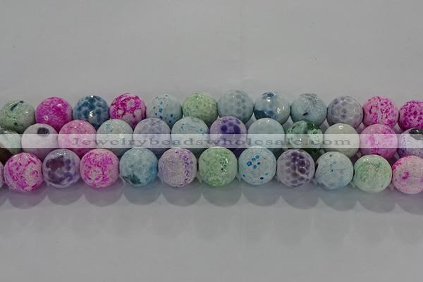 CAG8982 15.5 inches 12mm faceted round fire crackle agate beads
