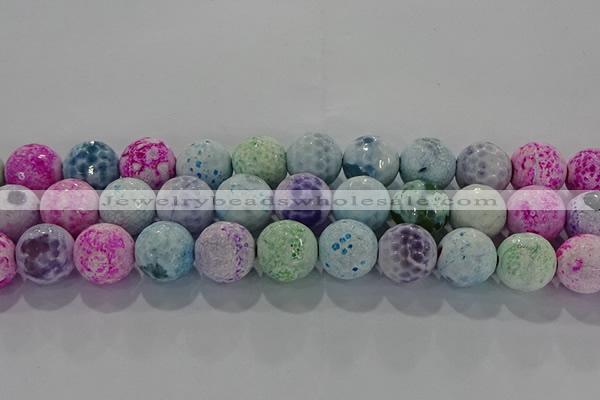 CAG8983 15.5 inches 14mm faceted round fire crackle agate beads