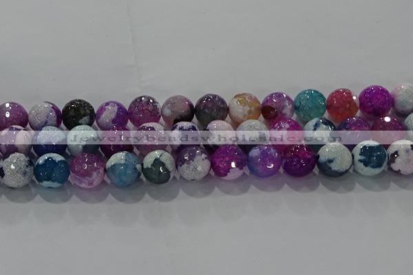 CAG8990 15.5 inches 12mm faceted round fire crackle agate beads
