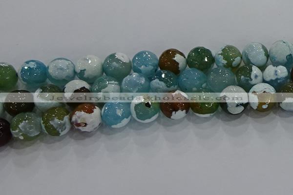 CAG9004 15.5 inches 14mm faceted round fire crackle agate beads
