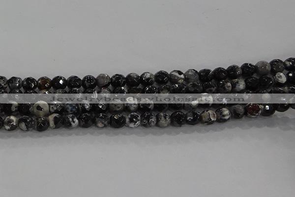 CAG9028 15.5 inches 4mm faceted round fire crackle agate beads
