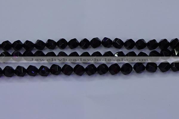 CAG9352 15.5 inches 8mm faceted nuggets black agate beads