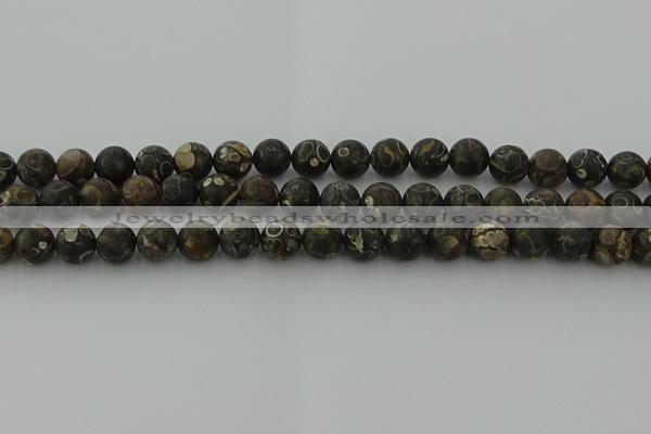 CAG9383 15.5 inches 10mm round matte turritella agate beads