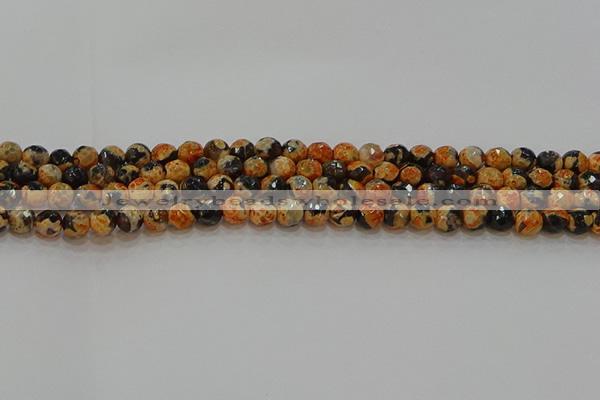 CAG9456 15.5 inches 6mm faceted round fire crackle agate beads