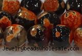 CAG9459 15.5 inches 12mm faceted round fire crackle agate beads